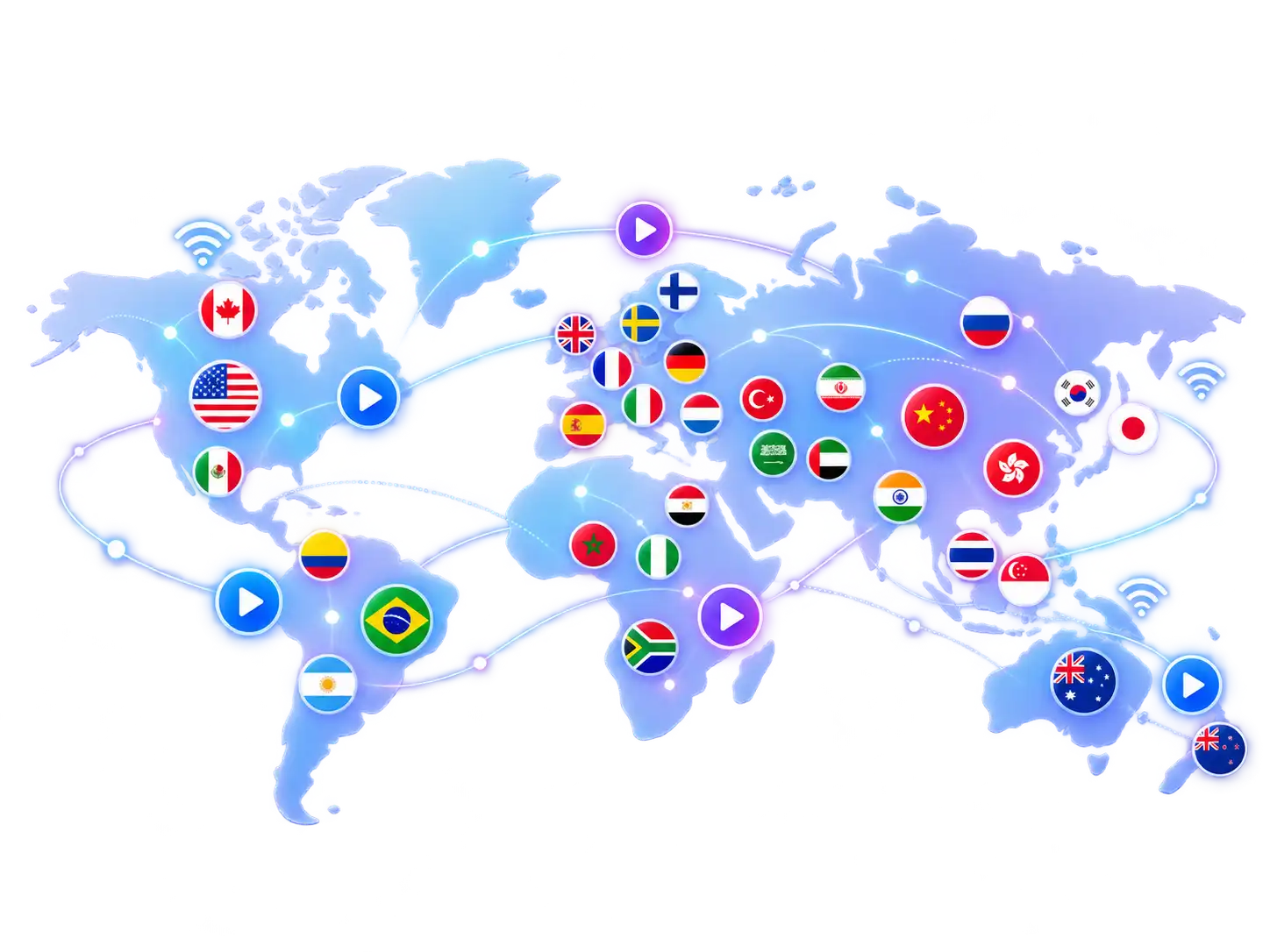 Sync IPTV worldwide channel coverage map across USA, Canada, UK, and Europe
